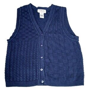 Vintage Talbots Petite Sleeveless Button Cardigan SweaterVest Blue Cotton Size S